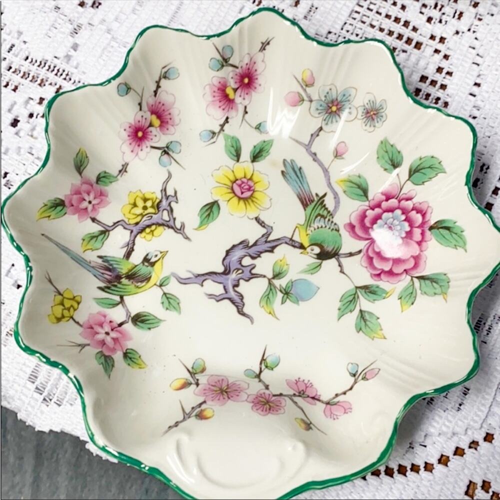 Old foley James Kent candy dish with birds and flowers